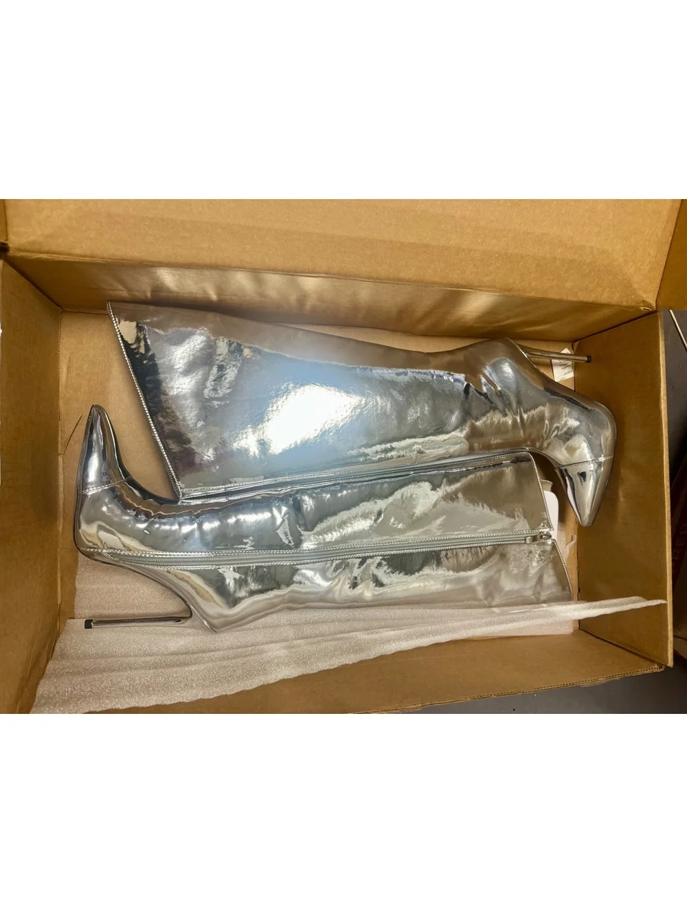 NEW Silver Metallic Knee-High Stiletto Boots Size 8
